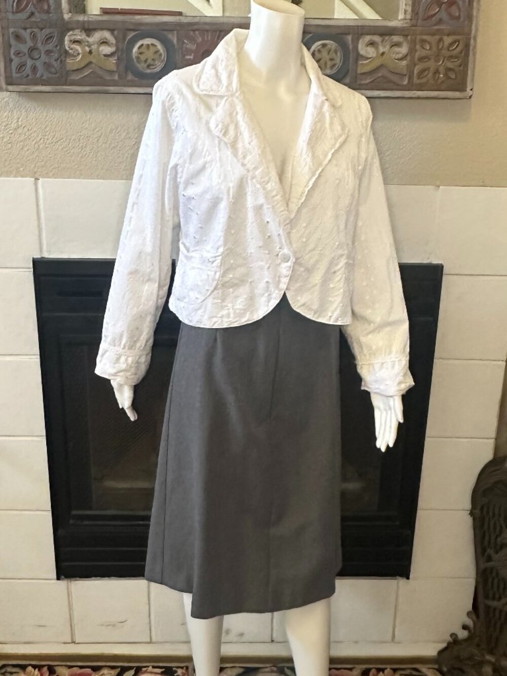 Jeanne Durrell Vtg Gray A-Line Midi Skirt 33" Waist 28" Length